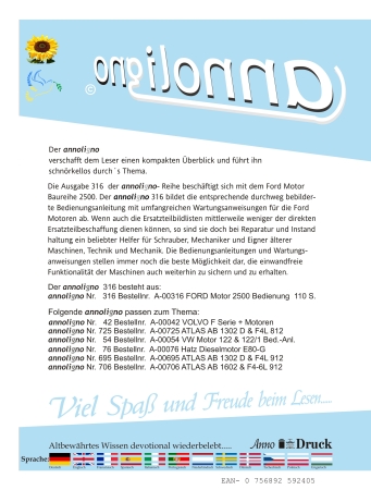 FORD Motor Baureihe 2500 Bild- Bedienungsanleitung & Wartungsanweisungen - annoligno 316